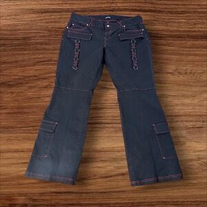 Hot Topic Black Red Stitch Cargo Flare Pants Punk Goth Y2K Size 22